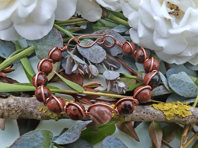 Bracelet antique obsidienne acajou et pierre de lune