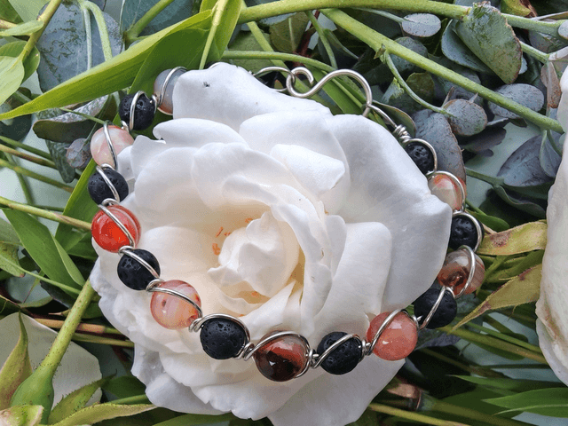 Bracelet antique agate de feu et pierre de lave