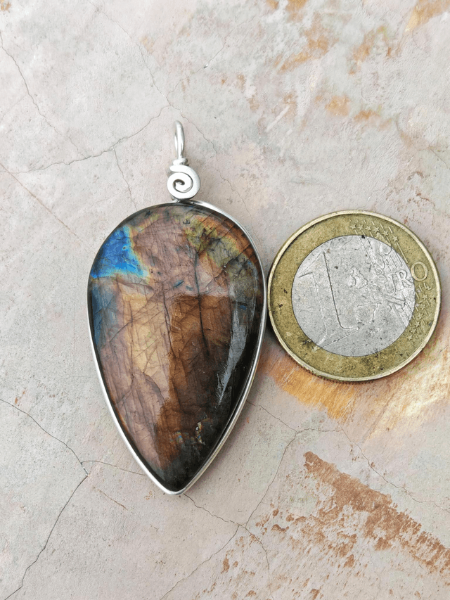 Pendentif Labradorite Spectrolite - Argent 925 - goutte inversée