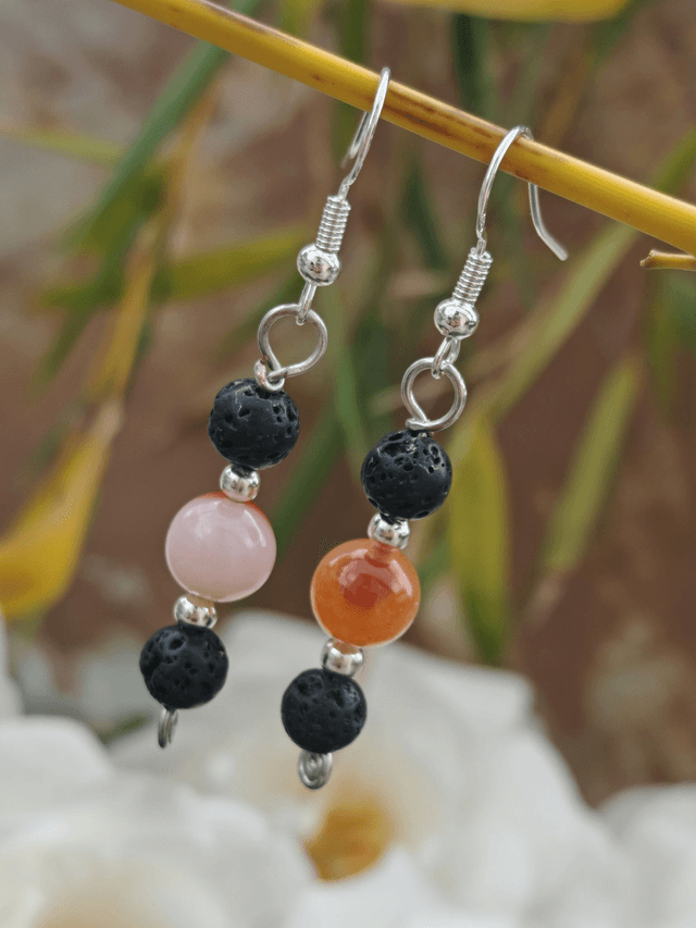 Trio d’harmonie, Boucles d'oreilles pierre de lave et agate