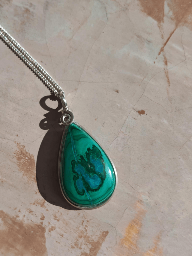 Pendentif Malachite chrysocolle - Argent 925