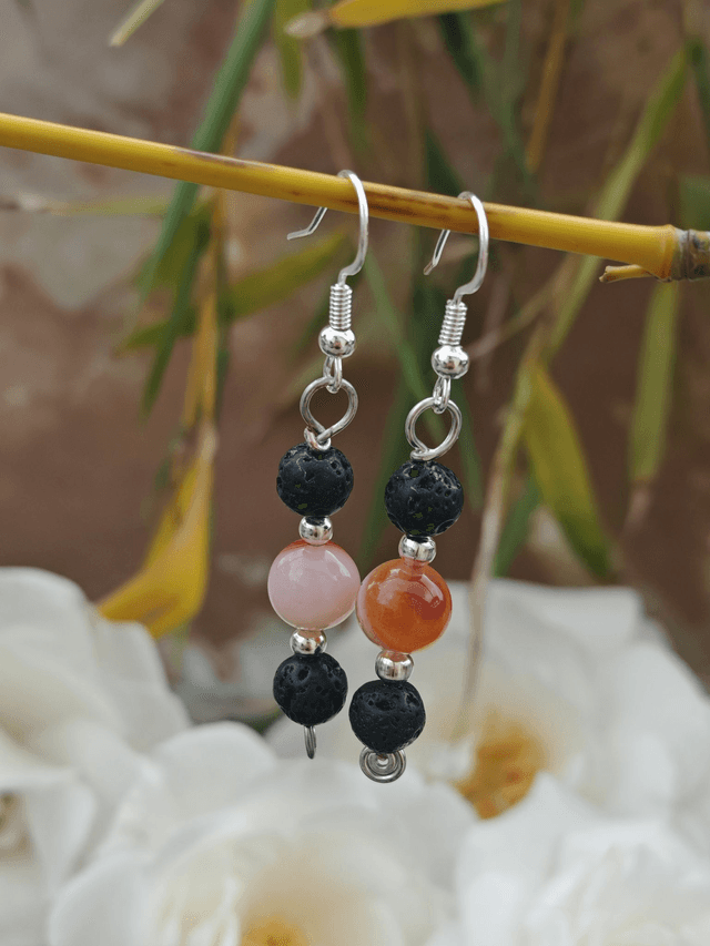 Trio d’harmonie, Boucles d'oreilles pierre de lave et agate