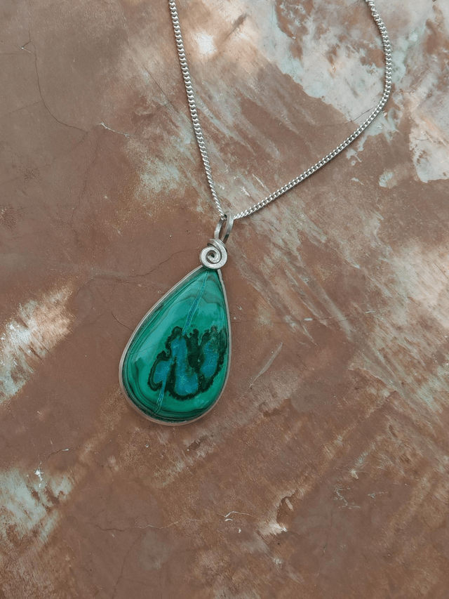 Pendentif Malachite chrysocolle - Argent 925