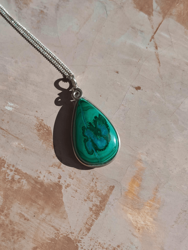Pendentif Malachite chrysocolle - Argent 925