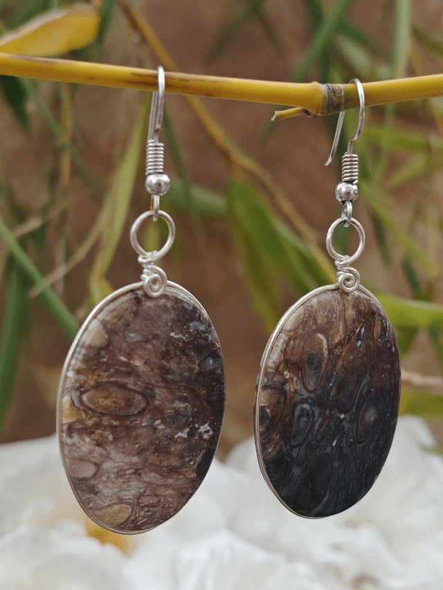 Boucles d'oreilles en bois de palétuvier fossile
