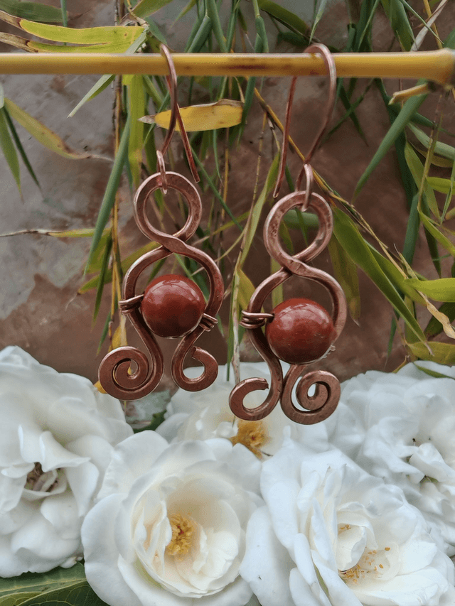 Cuivre de vie, boucles d'oreilles en jaspe rouge